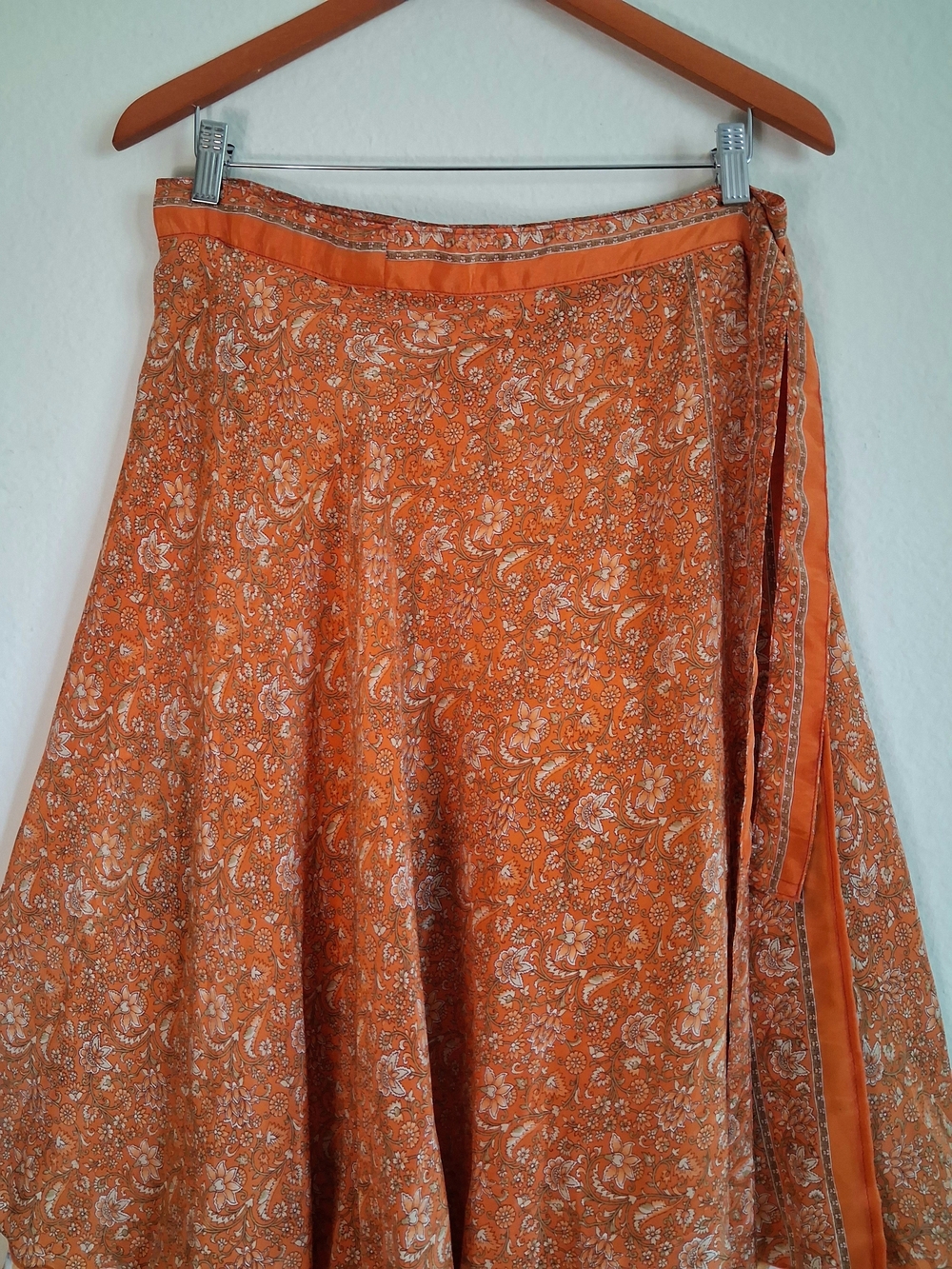 Vintage Women's Kariza Orange Paisley Layered Wrap Skirt - Picture 4 of 12